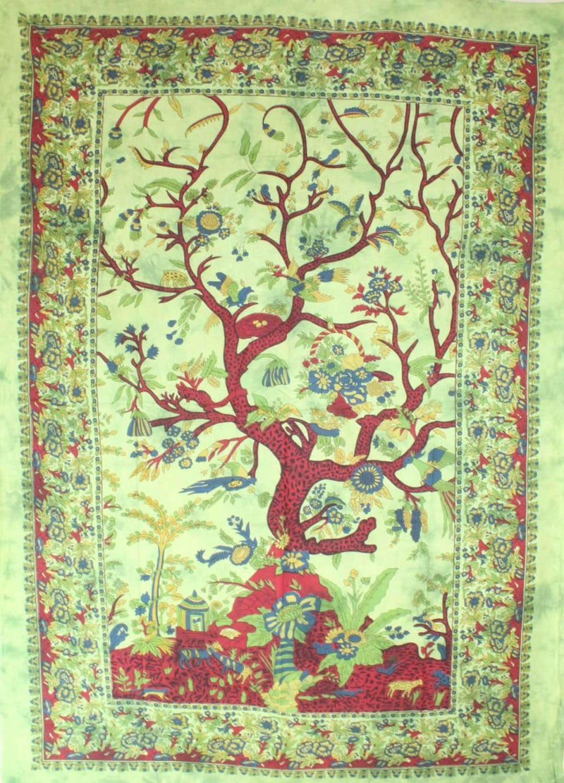 Green Tree of Life Birds Tapestry