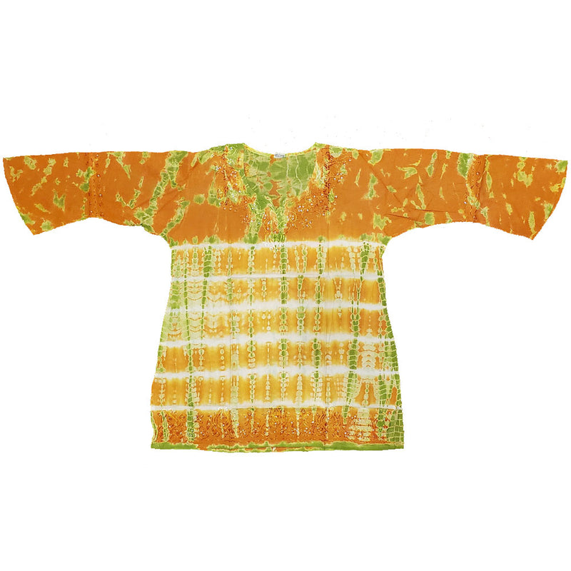 Orange Butterfly Long Sleeve Sequin Tunic Tie Dye Top | Wild Lotus®