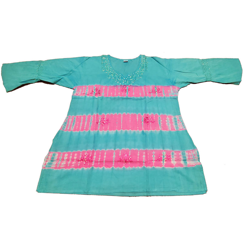 Turquoise Butterfly Long Sleeve Sequin Tunic Tie Dye Top | Wild Lotus®