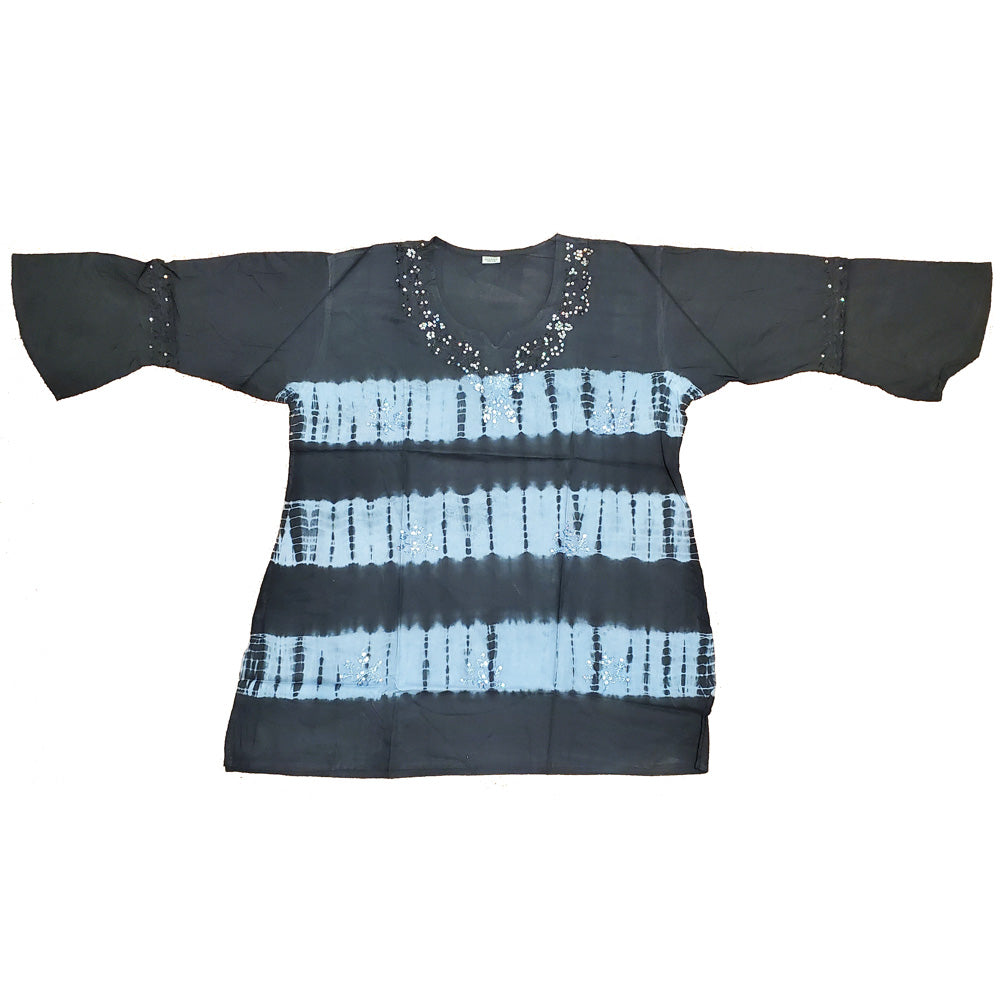Black Butterfly Long Sleeve Sequin Tunic Tie Dye Top