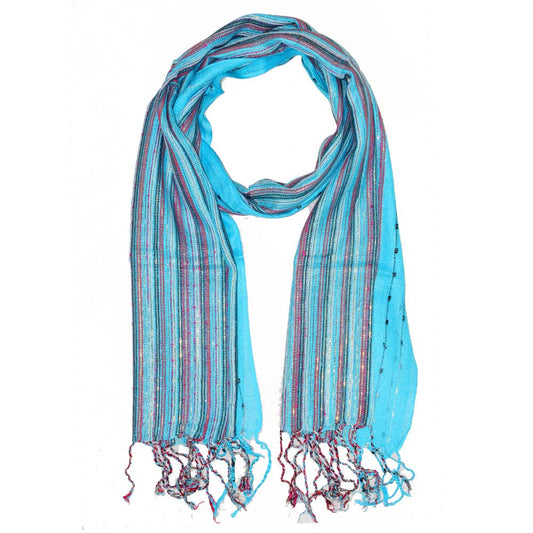 Turquoise Cotton Lurex Shimmering Stripes Scarf | Wild Lotus® | @wildlotusbrand