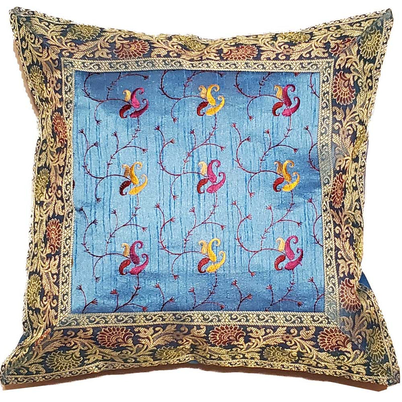 Turquoise Jacquard Embroidery Design Patchwork Cushion Cover Home Accent Furnishing - 16" x 16" | Wild Lotus® | wildlotusbrand.com