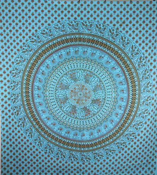 Turquoise Elephants & Birds Tapestry
