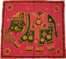 Unique Aari Work Design Embroidered Red Cotton Fabric Square Elephant Banner -  32" x 29.50"