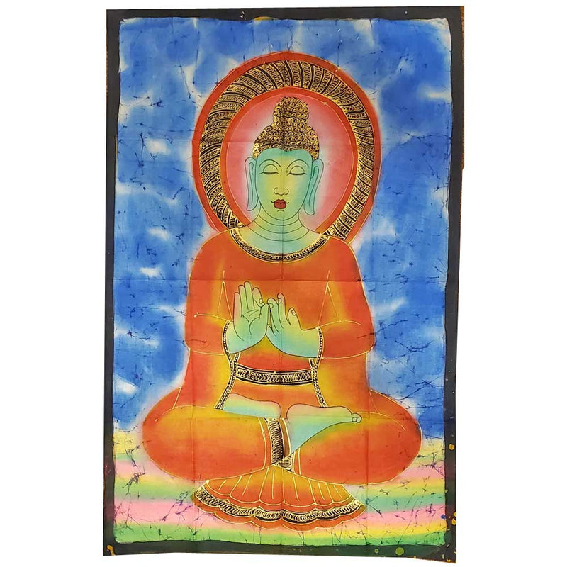 Red Buddha Teaching Double Lotus Position Meditation Hand Painted Wall Mural Banner | Wild Lotus® | @wildlotusbrand