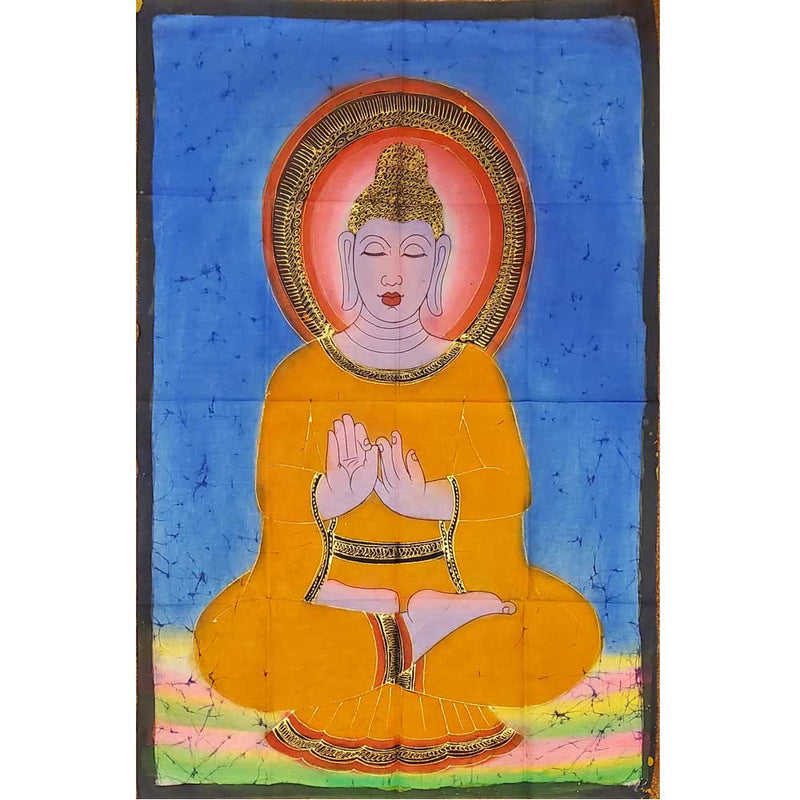 Orange Buddha Teaching Double Lotus Position Meditation Hand Painted Wall Mural Banner