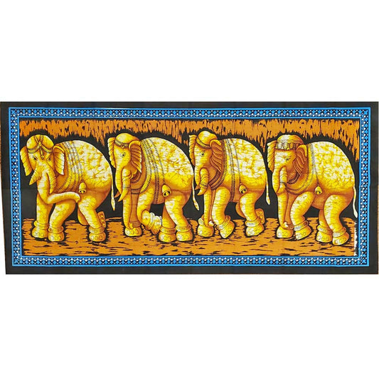 Orange Matriarch Elephant Herd Horizontal Wall Banner Batik Table Runner Decor | Wild Lotus® | @wildlotusbrand