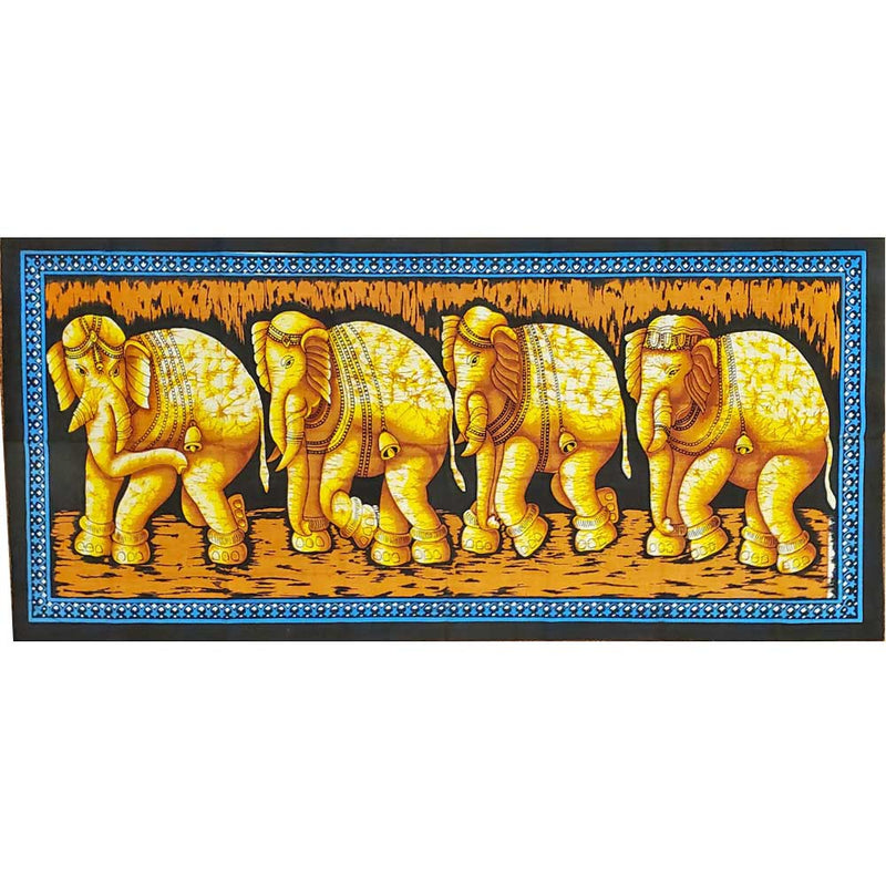 Orange Matriarch Elephant Herd Horizontal Wall Banner Batik Table Runner Decor | Wild Lotus® | @wildlotusbrand