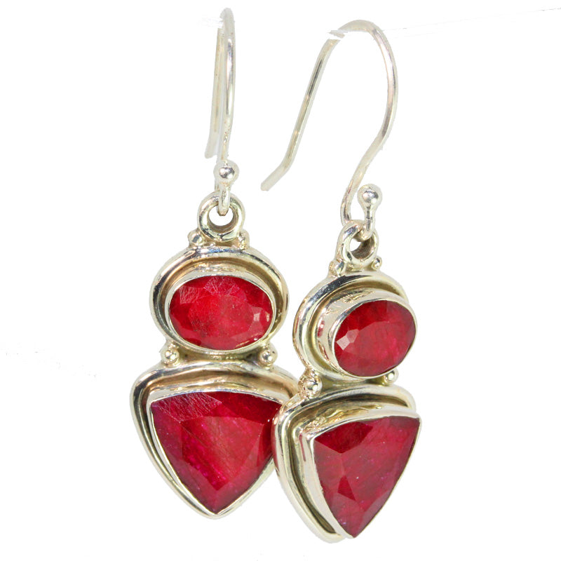 Trillion and Oval Cut Natural Indian Ruby Earrings