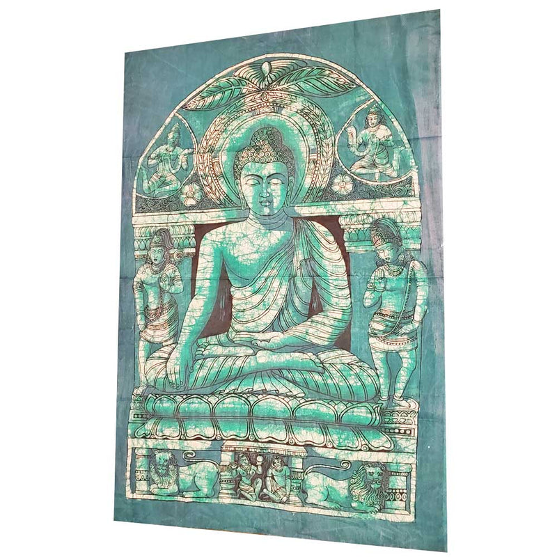 Green Batik Buddha in Enlightenment Vintage Banner Tapestry | Wild Lotus® | @wildlotusbrand