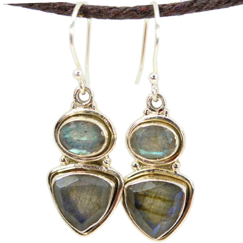 Trillion and Oval Cut Labradorite Earrings