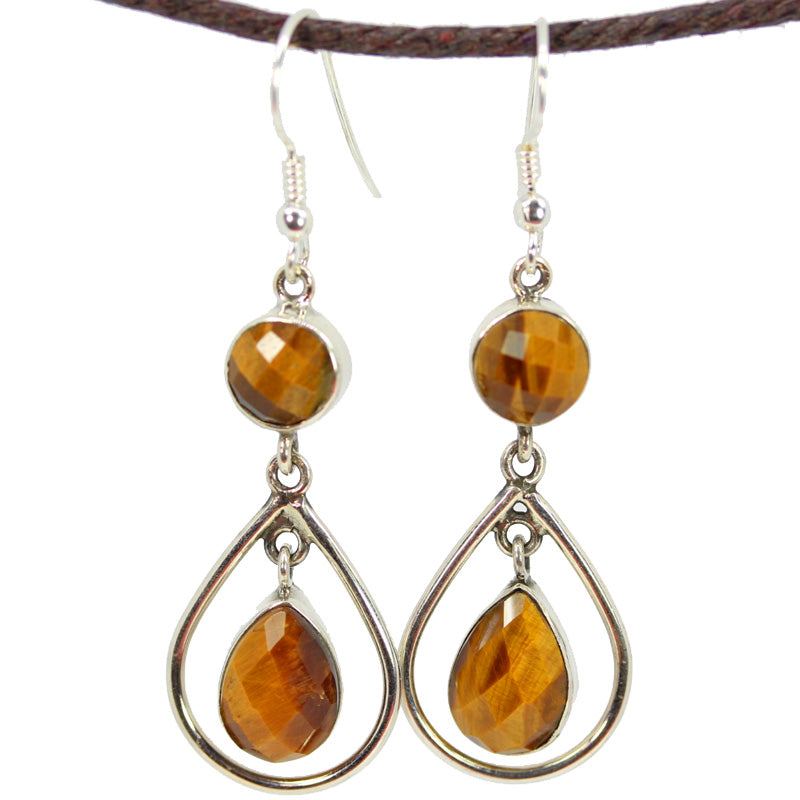 Round and Pear Shaped Tigers Eye Danglers