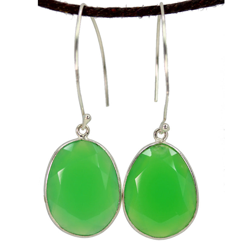 Green Chalcedony Large Oval Earrings