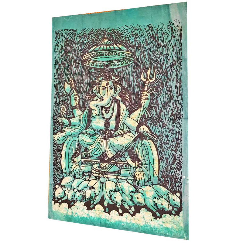 Green Batik Cotton Fabric Krauncha Ganesha Wall Decor Banner Tapestry | Wild Lotus® | @wildlotusbrand