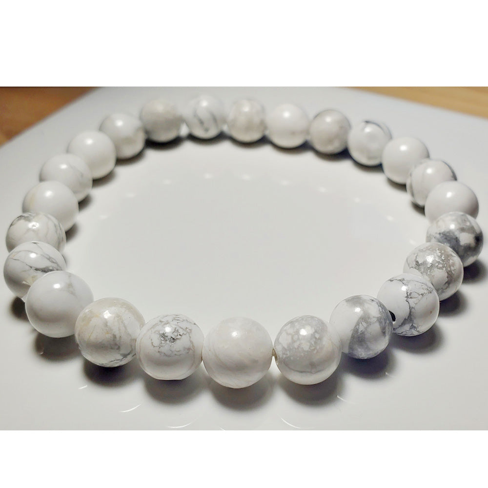 8mm White Howlite Beaded Elastic Stretch Bracelet | Wild Lotus® | @wildlotusbrand