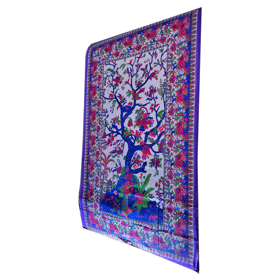 White Purple Tree of Life Wall Decor with Birds Twin Size Tapestry | Wild Lotus® | @wildlotusbrand