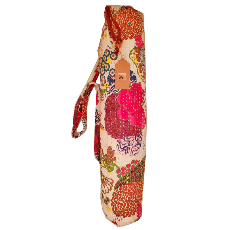 White Bohemian Kantha Quilt Cotton Fabric Yoga Mat Bag Carrier | Wild Lotus® | @wildlotusbrand