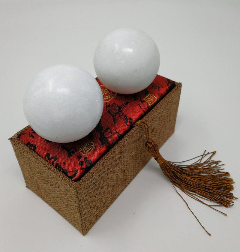 White Marble Chinese Baoding Balls Small Home Decor Accents for Shelf | Wild Lotus®