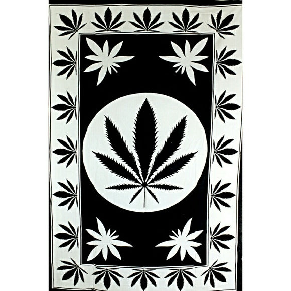 Black & White Marijuana Leaf Framed Art Twin Size Bed Design Tapestry Wall Hanging | @wildlotusbrand | Wild Lotus®