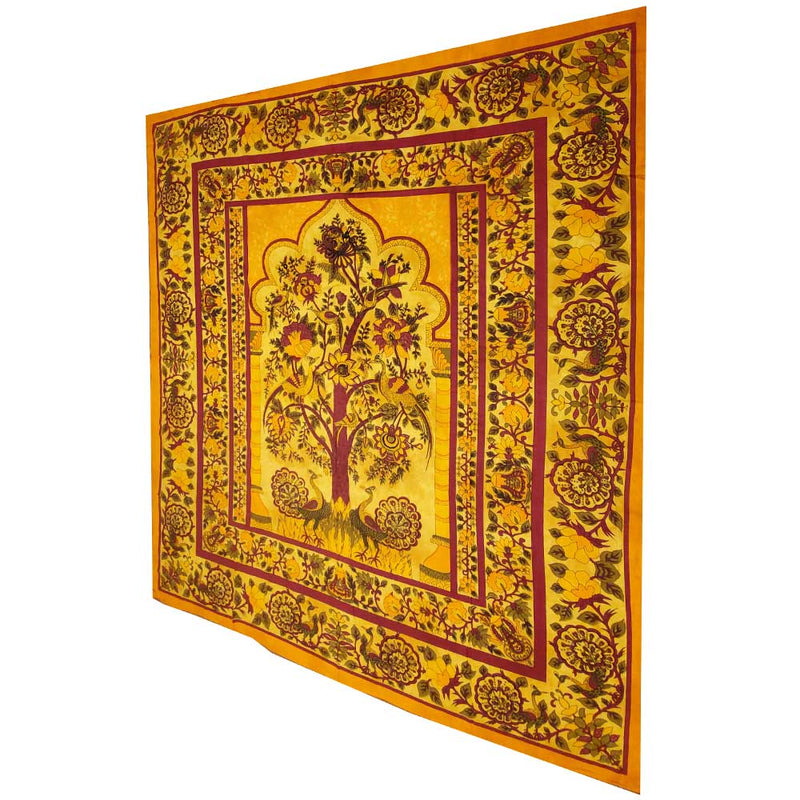 Yellow Tree of Life Peacock Tapestry Colorful Indian Wall Decor | @wildlotusbrand | Wild Lotus®