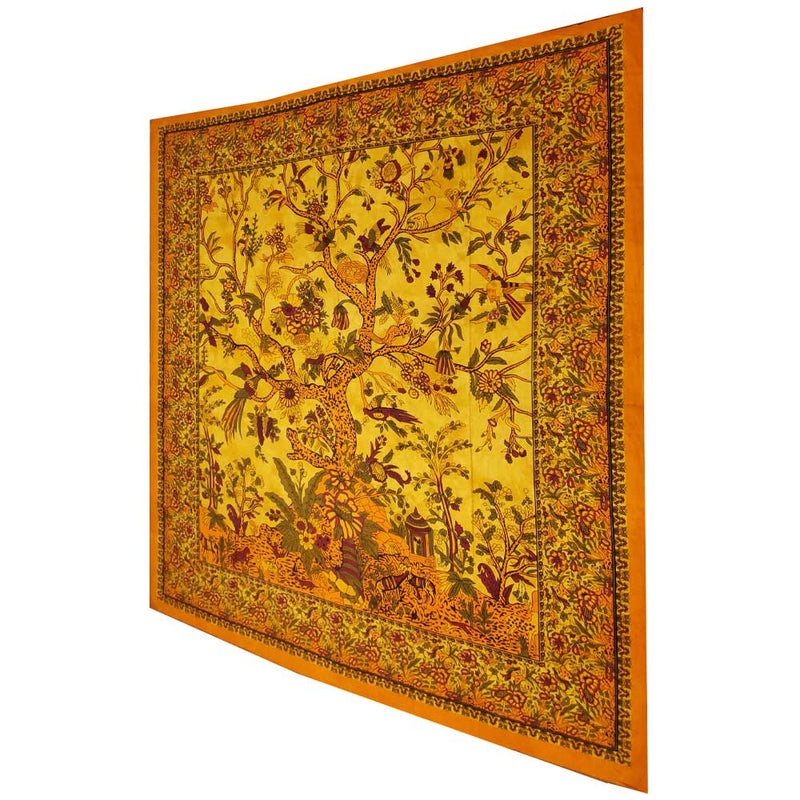 Yellow Tree of Life Birds Tapestry Colorful Indian Wall Decor | Wild Lotus® | @wildlotusbrand
