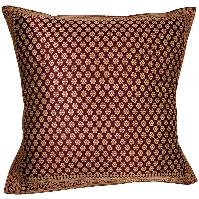 Zari Work Fabric Material Silk Cushion Cover Home Accent Furnishing - 16 x 16 | Wild Lotus® | @wildlotusbrand