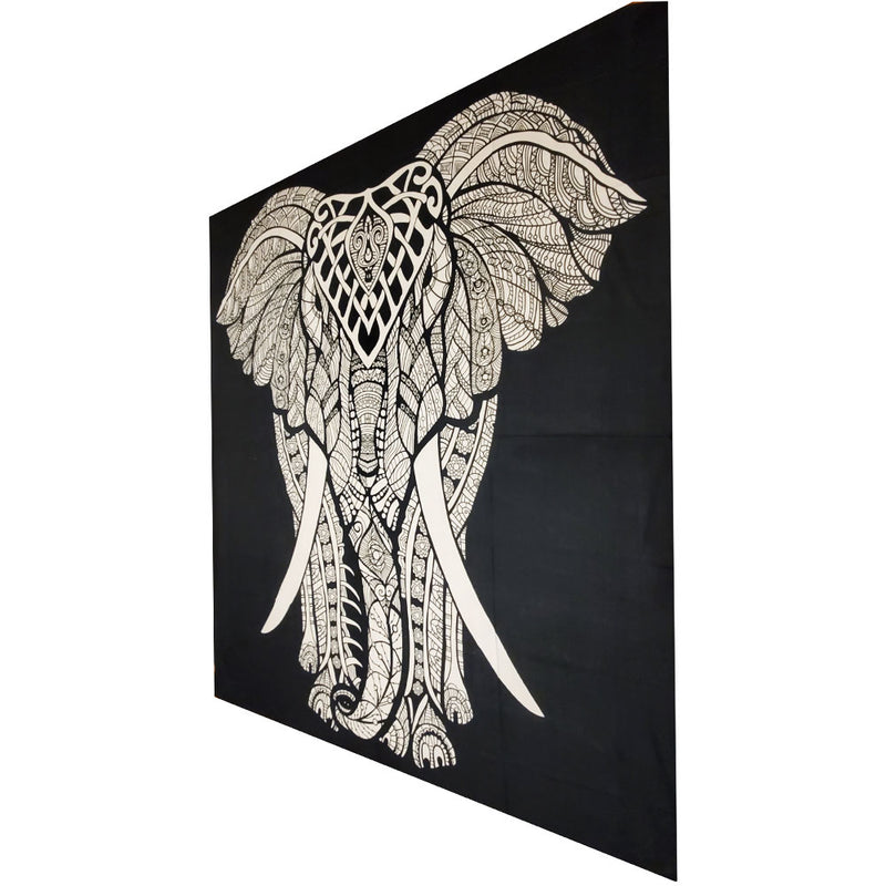 Black and White Indian Bohemian Elephant Tapestry Full Size Psychedelic Wall Hanging Decoration | Wild Lotus®
