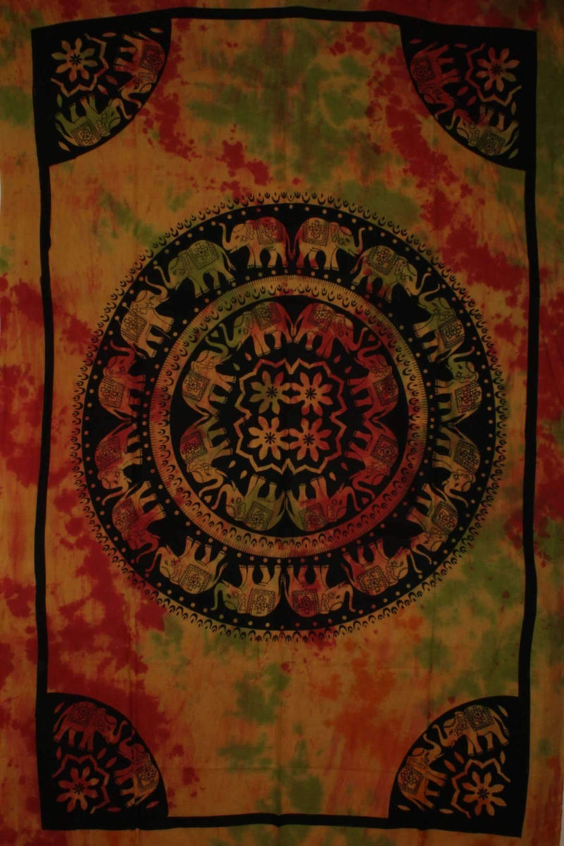 Celebration Of Elephants Rasta Mandala Tie Dye Tapestry by Wild Lotus