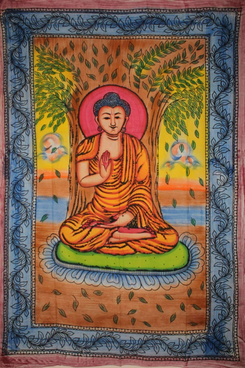 Buddha Meditating Under Bodhi Tree Tapestry