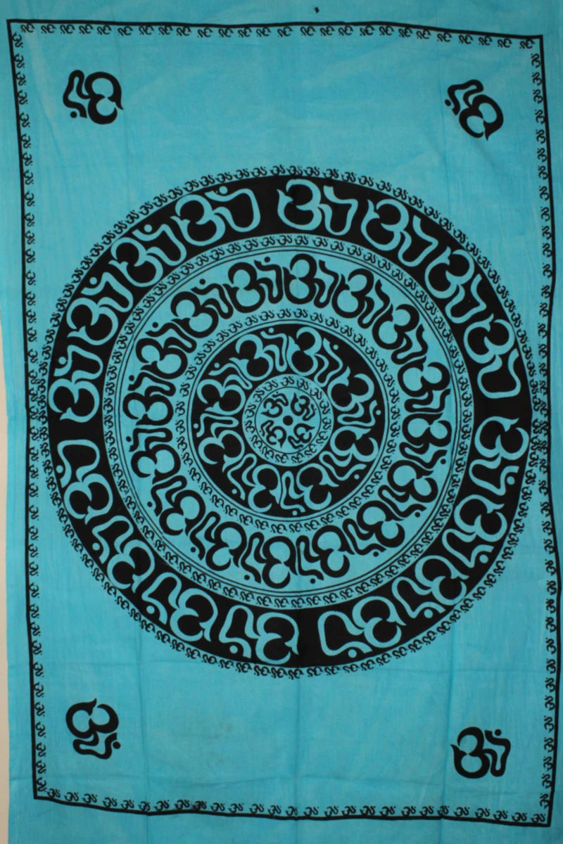 Turquoise Om Shanti Mandala Art Handloom Style Tapestry