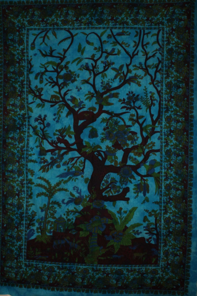 Turquoise Tree of Life Birds Tapestry
