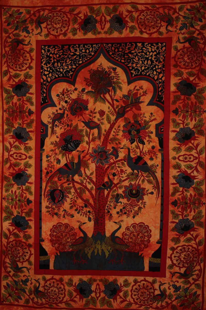 Saffron Tree of Life Peacock Tapestry