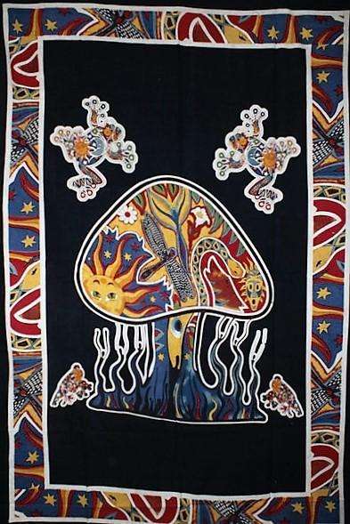 Black Psychedelic Mushroom Garden Tapestry