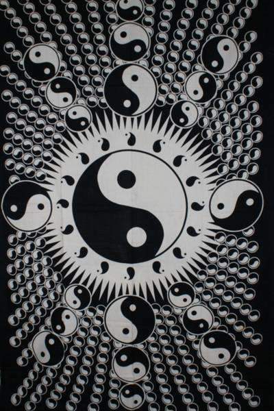 Black Floating Ying Yangs Tapestry